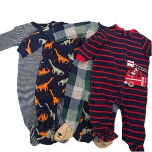 Lot Of 4 Baby Boy Fleece Footie Pajamas Size 3-6 Months 2 Way Zipper